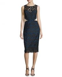 Nicole Miller Venice Sleeveless Solid Lace Cutout Dress  Black Cobalt at Neiman Marcus